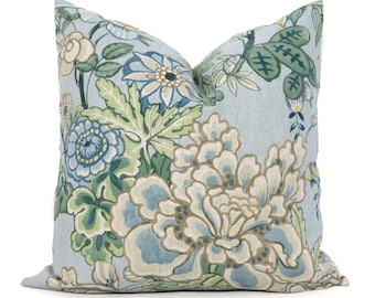 Spa Peony Garden Pillow Funda de almohada decorativa 18x18, 20x20, 22x22, Eurosham, funda de cojín lumbar Thibaut, almohada decorativa de lanzamiento