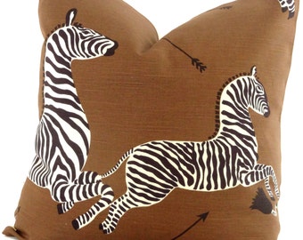 Brown Scalamandre Zebra Decorative Pillow Cover, Square pillow, Eurosham pillow or Lumbar Pilllow, Accent Pillow, Throw Pillow