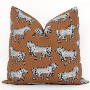 Horse pillow, Schumacher Brown Faubourg Decorative Pillow Cover 18, 20, 22, 24 Eurosham, lumbar pillow cover toss pillow cushion equestrian