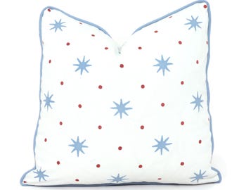 Sister Parish Serendipity Star Pillow Cover: Light Blue and Red Decor