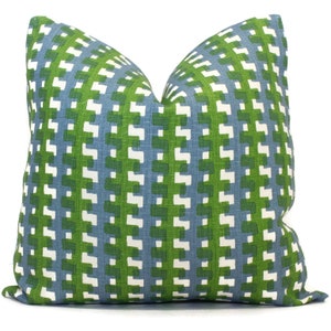 Christopher Farr Green Blue Cremaillere Decorative Pillow Covers 18x18, 20x20 or 22x22, 24x24, 26x26 or lumbar pillow Raoul Dufy, blue plaid