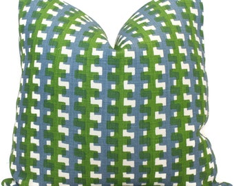 Christopher Farr Cremaillere Green Blue Linen Pillow Cover: Raoul Dufy Plaid