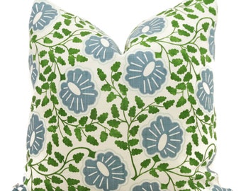 Christopher Farr Blue and Green Floral Pillow Cover: Punch Paisley Design