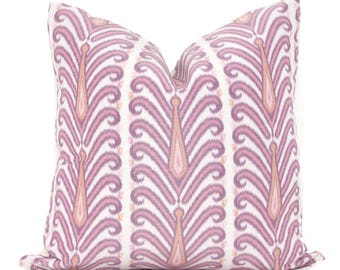 Schumacher Fuchsia Augustine Ikat Decorative Pillow Cover, Made to order, Purple, pink, fuschia, peach, off white throw, toss pillow cover