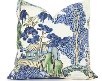 Thibaut Asian Scenic Pillow Cover: Chinoiserie Pagoda Throw Cushion