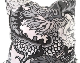 Smoke Schumacher Chiang Mai Decorative Pillow Cover with Dragon Face 18x18, 20x20 or 22x22, throw pillow, accent pillow