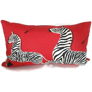 Red Scalamandre Zebra Pillow Cover: Cotton Linen Blend Accent Pillow