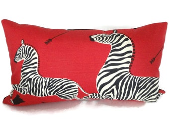 Red Scalamandre Zebra Pillow Cover: Cotton Linen Blend Accent Pillow