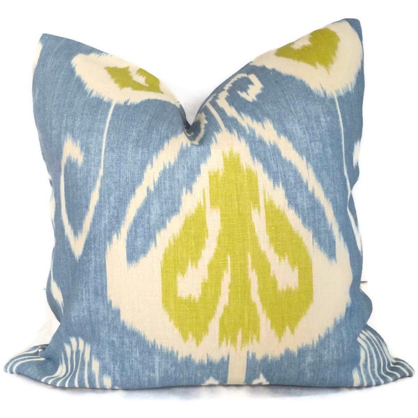 Lime Green and Light Blue Ikat, Kravet Decorative Pillow Cover 18x18, 20x20, 22x22, Eurosham or lumbar pillow