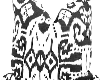 Quadrille  Black and White Island Ikat Pillow Cover