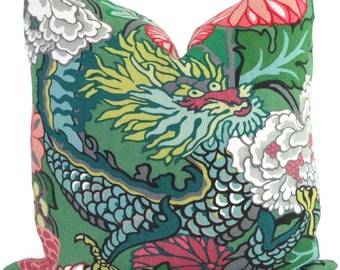 Chiang Mai Dragon Pillow Cover: Schumacher Linen Toss Pillow