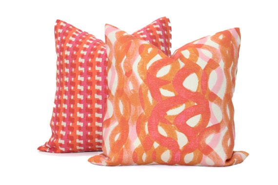 Half Orange & Bright Pink Throw Pillow Cover 26x26 Inches - Two-Sided Print Cotton Polyester Blend