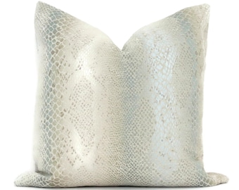 Aqua Tan Ivory Velvet Snakeskin Decorative Pillow Cover 20x20  cover, throw, accent cushion, toss pillow rts