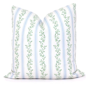 Housse de coussin décorative Libby Stripe bleu clair, Coussin décoratif, Coussin décoratif, Taie d&#39;oreiller à rayures florales Danika Herrick