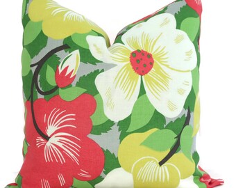 Schumacher Magnolias Linen Pillow Cover: Yellow, Pink Floral, Paul Poiret