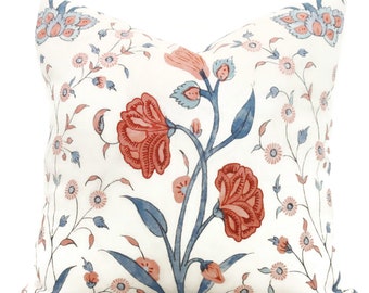 Schumacher Khilana Floral Pillow Cover: Rose Delft Linen Throw Pillow