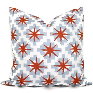 Peter Dunham Blue and Red Starburst Decorative Pillow Cover 18x18, 20x20, 22x22, 24x24, Eurosham or Lumbar Pillow, Toss pillow