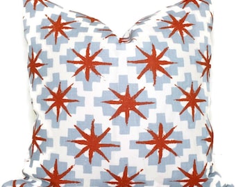 Peter Dunham Blue and Red Starburst Decorative Pillow Cover 18x18, 20x20, 22x22, 24x24, Eurosham or Lumbar Pillow, Toss pillow