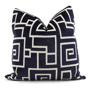 Blue Velvet Greek Key Pillow Cover: Geometric Accent Pillow