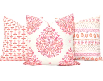 Pink and Orange Sarah Paisley Decorative Pillow Cover, Throw Pillow, Accent Pillow, Pillow Sham paisley medallion pillow Danika Herrick