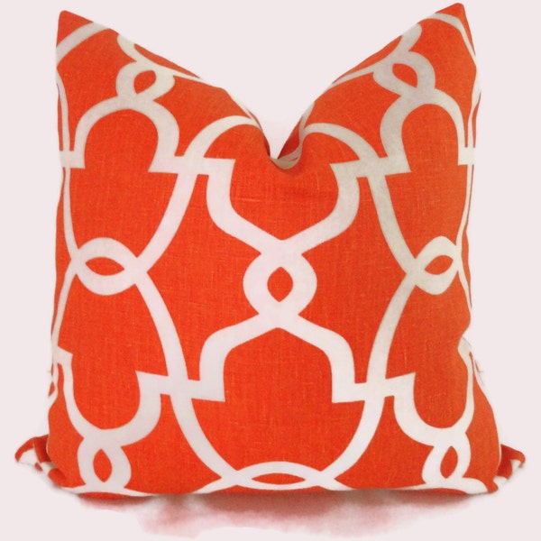 Orange Linen Trellis Decorative Lumbar Pillow Cover, Accent Pillow, Throw Pillow, Pillow Cover