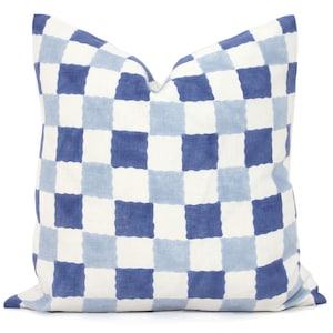 Molly Mahon Chequer Decorative Pillow Cover 18x18, 20x20, 22x22, Eurosham or lumbar blue Check Plaid Schumacher eor