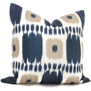Blue Tan Kandira Ikat Pillow Cover - Schumacher Accent Pillow