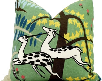 Jade Antelope Linen Pillow Cover: Schumacher Paul Poiret Design