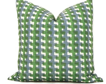 Christopher Farr Cremaillere Pillow Cover: Green & Blue Check, Outdoor Decor