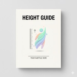 Puede incluir: Una portada de libro color crema con las palabras "HEIGHT GUIDE" en letras negras en negrita. Debajo del título hay una ilustración colorida de una persona con una tabla de altura y el texto "YOUR SUBTITLE HERE".