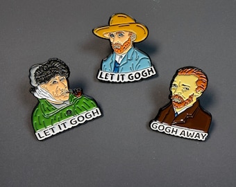 Zestaw broszek z emalii inspirowanych Van Goghiem | Kolekcja broszek z zabawnymi kalamburami artystycznymi | Prezent dla miłośników sztuki | Urocze, estetyczne przypinki w stylu muzealnym