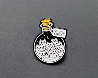 Happiness Potion Cat Enamel Pin – Cute Witchy Pin, Fun Lapel Badge, Gift for Cat Lovers