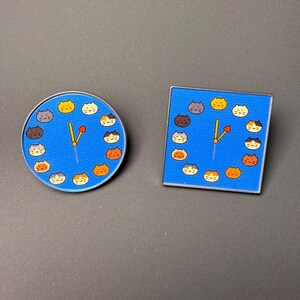 Cute Cat Clock Enamel Pin, Kawaii Cat Brooch, Cat Lover Gift, Blue Clock Badge, Funny Kitty Pin, Minimalist Animal Accessory, Backpack Pin