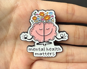 Mental Health Matters Enamel Pin | Positive Brain Pin | Motivational Mental Health Awareness Brooch