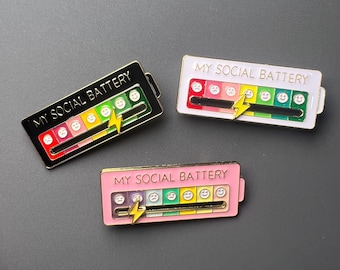 My Social Battery Enamel Pin – Mood Tracker Fun – Cute Energy Meter Pin