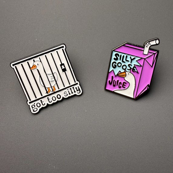 Silly Goose Enamel Pins Set | "Got Too Silly" & "Silly Goose Juice" Designs