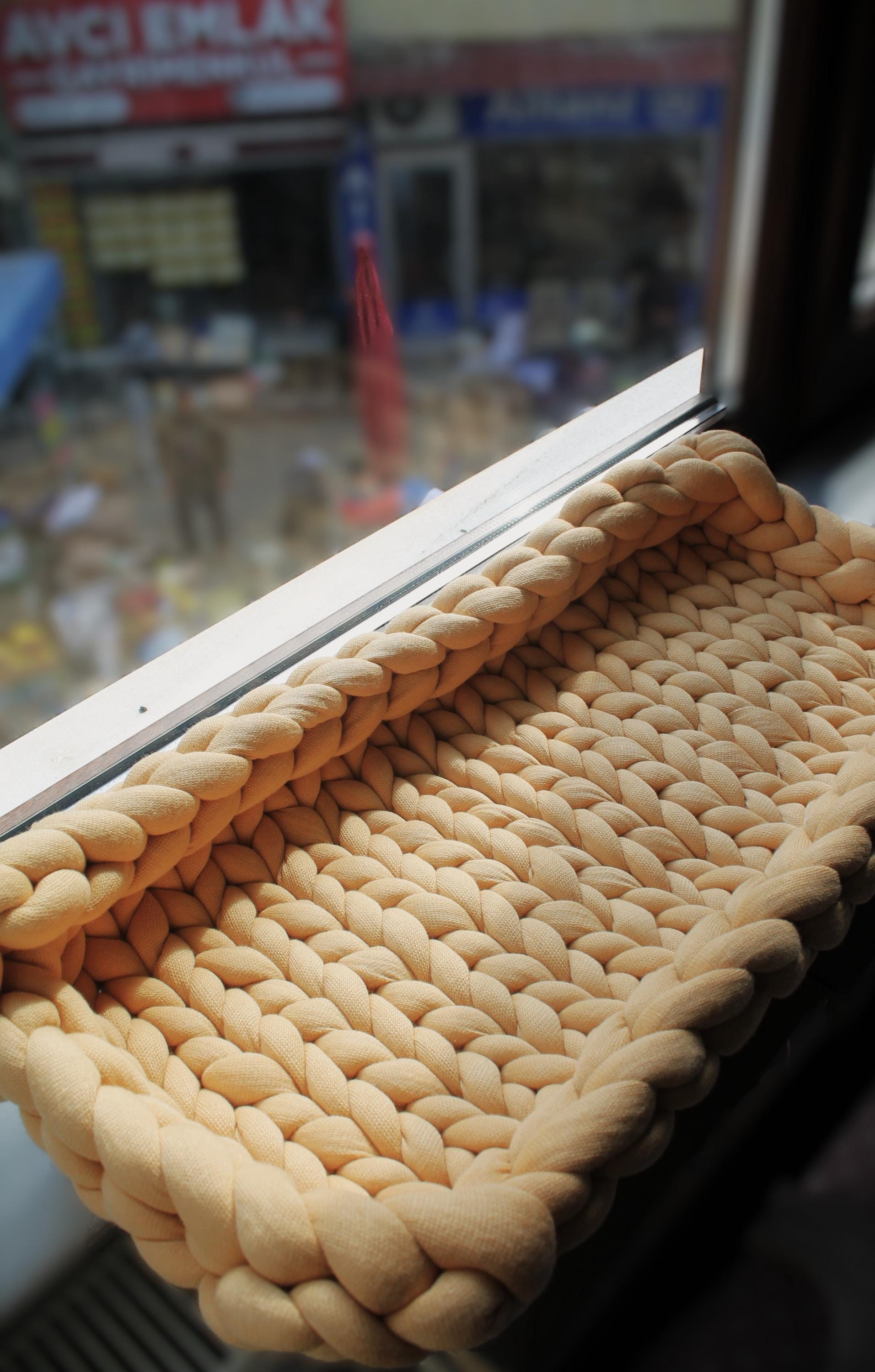 Hand Knitted Cotton Cat Window Bed, Modern Pet Furniture, Gift for Cat