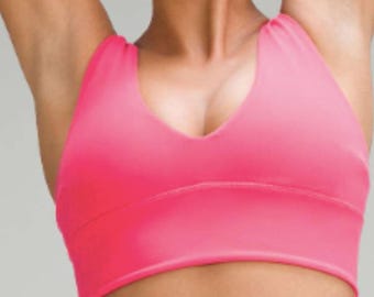 2 sujetadores Lululemon Align con cuello en V, nuevos con etiquetas, soporte ligero, copa C/D, talla 10, color brillo labial.