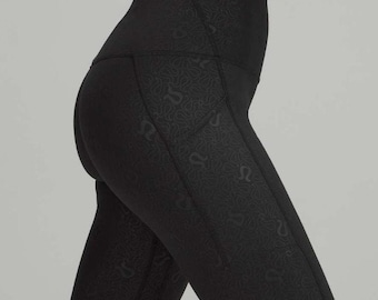 Pantalón Lululemon Align HighRise 6780 con bolsillos, 25" Yogo Emboss, negro, talla 12 *RARO