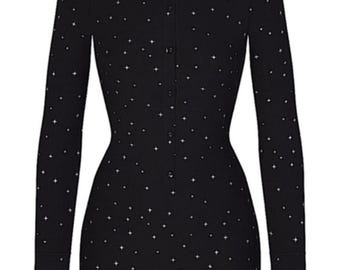 341 NWT SKIMS Soft Lounge Button Up Henley Onesie in Onyx Sparkle Size L