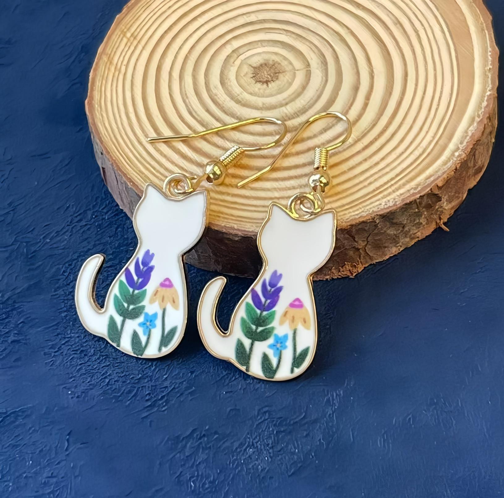 Boucles D'oreilles Clou Mignonnes * Chaton * Argenté - Petite Taille