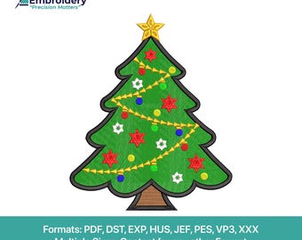 Christmas Tree Machine Embroidery Design File | Holiday Tree Stitch | Festive Ornament Pattern