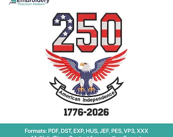 America 250 Embroidery Design | Eagle USA Flag, Patriotic (Digital Download)