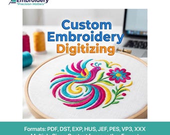 Custom Embroidery Digitizing Service | (dst, pes, jef, exp)