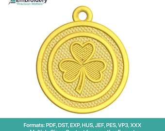 FSL Golden Shamrock Coin Machine Embroidery Design | St. Patrick's Day Earrings (Digital File)