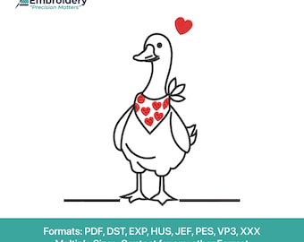 Love Duck Machine Embroidery Design | Heart Bandana (Digital File)