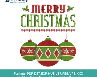 Elegant Merry Christmas Embroidery Design | Festive Holiday Ornament Machine Pattern