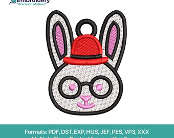 Dapper Bunny FSL Earring Embroidery Design | Nerd Rabbit Lace File