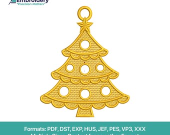 FSL Christmas Tree Ornament | Earrings Machine Embroidery Design File |Decoration Festive Christmas Pattern