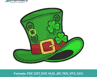 Leprechaun Hat Embroidery Design | St. Patrick's Day Clover (Digital Download